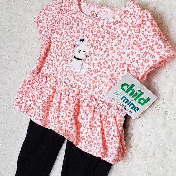 NWT 2P Carter's Baby Cute Kitty Animal Print 6-9m - Picture 1 of 6